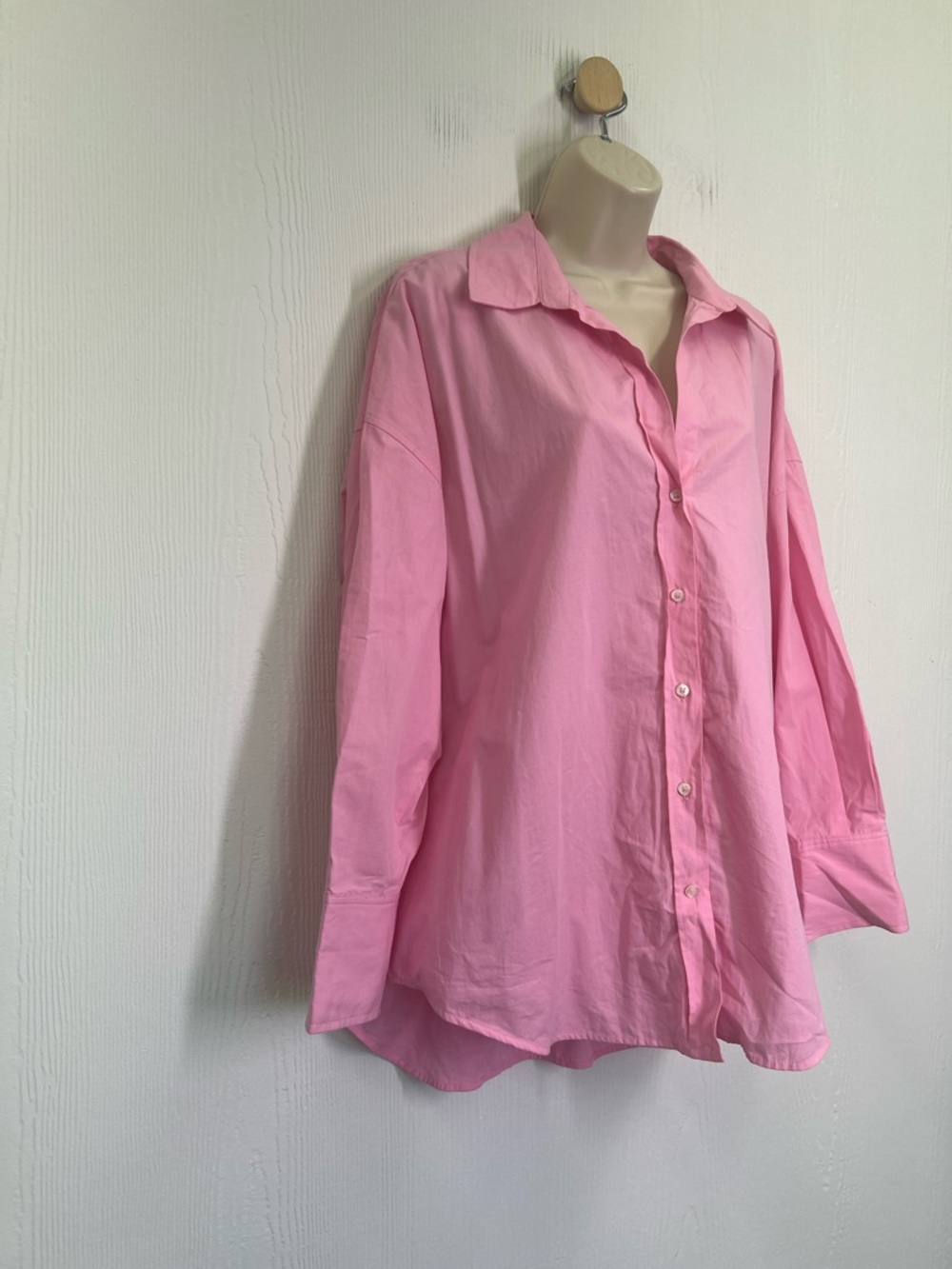 Zara  - Bubble Gum Pink Button Down Long Sleeve Oversized Shirt Size Large - Picture 3 of 9